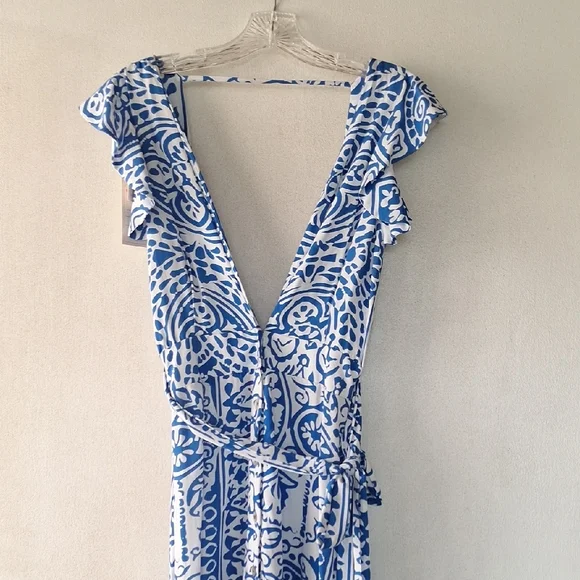 Maaji Blue and White Floral Wrap Maxi Dress - Picture 6 of 6